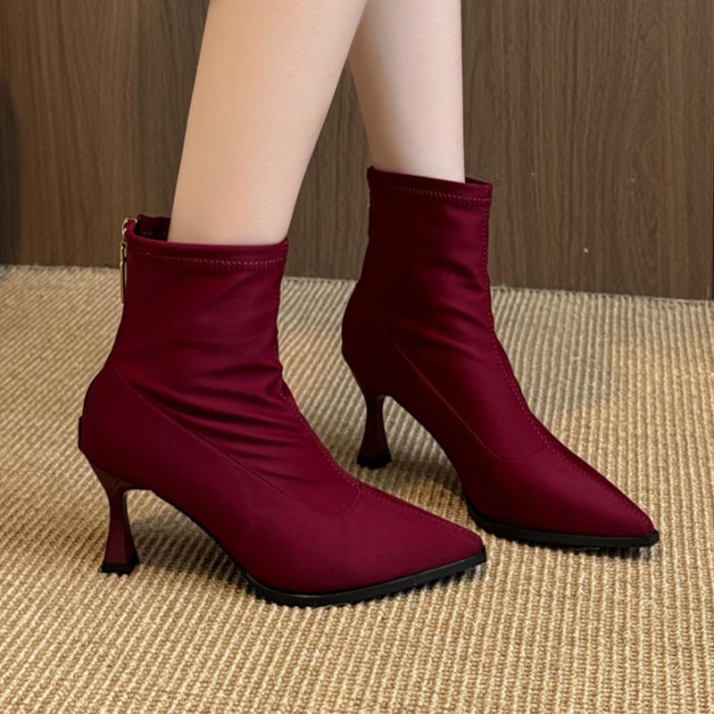 Модные женские ботильоны с острым носом на высоком каблуке, сексуальные модные туфли, дизайнерские роскошные лодочки, 2025 Зимние, для платья, для вечеринки, Челси, Botas Mujer