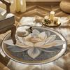 Elegant Beige Brown for Lotus Floral Pattern Round Shape Floor Mats Kitchen Hallway Runner Rug Bedroom Living Room Soft Carpet Non-slip Area Rug