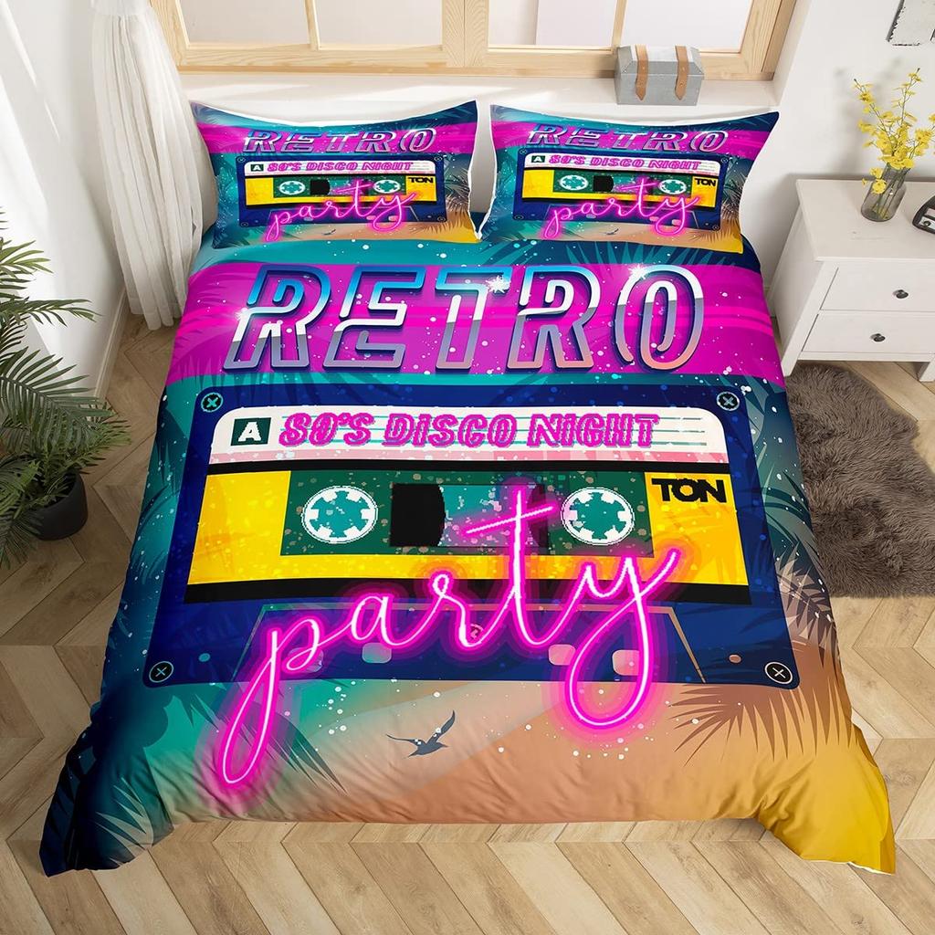 Cartoon Black Record Duvet Cover Set Retro Record Comforter Cover for Boy Girl Music Theme Bedding Set Queen King Duvet Covers