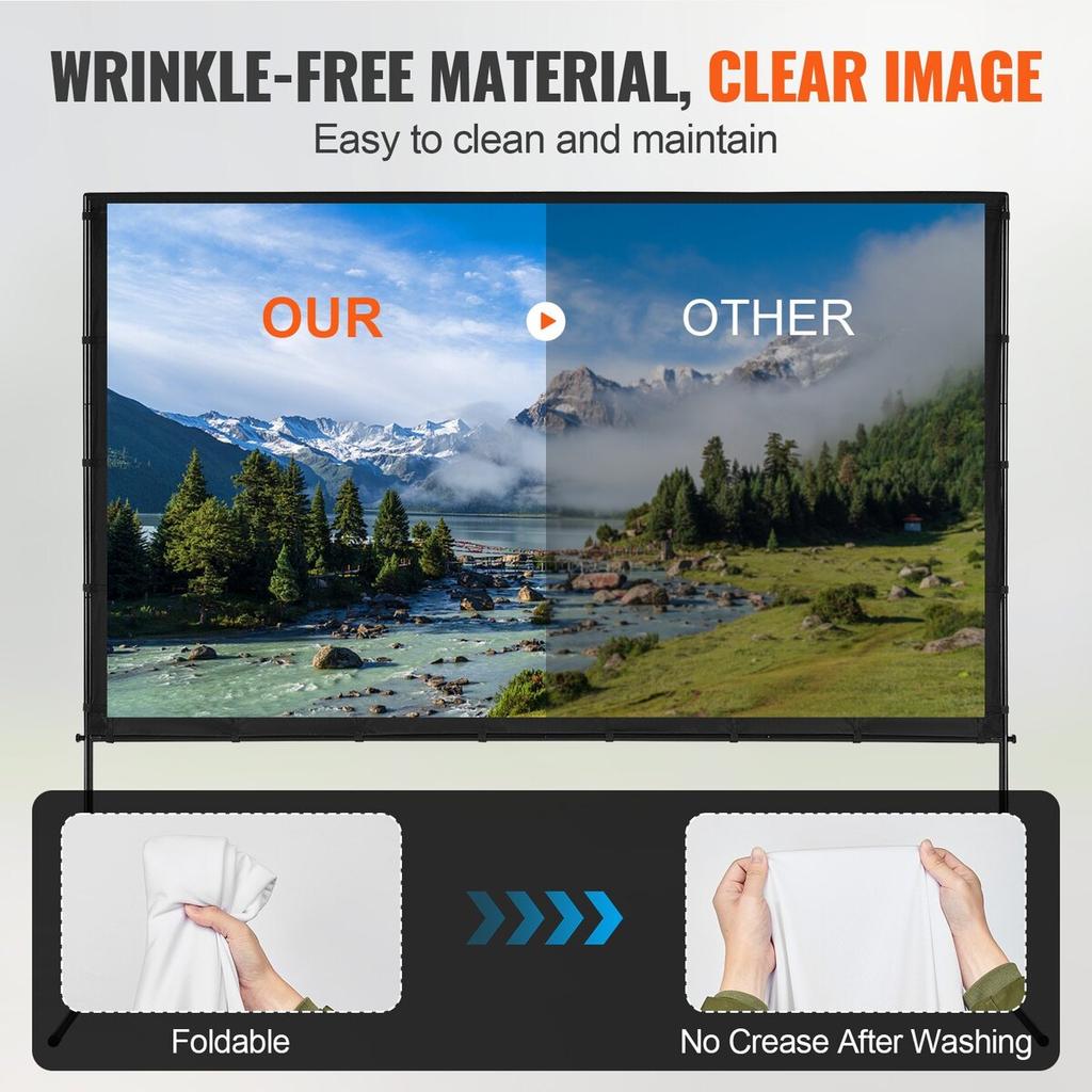 Projector Screen with Stand, 100 inch 16:9 4K 1080 HD Outdoor Movie Screen with Stand, Wrinkle-Free Projection Screen with Bar Feet and Carry Bag, for