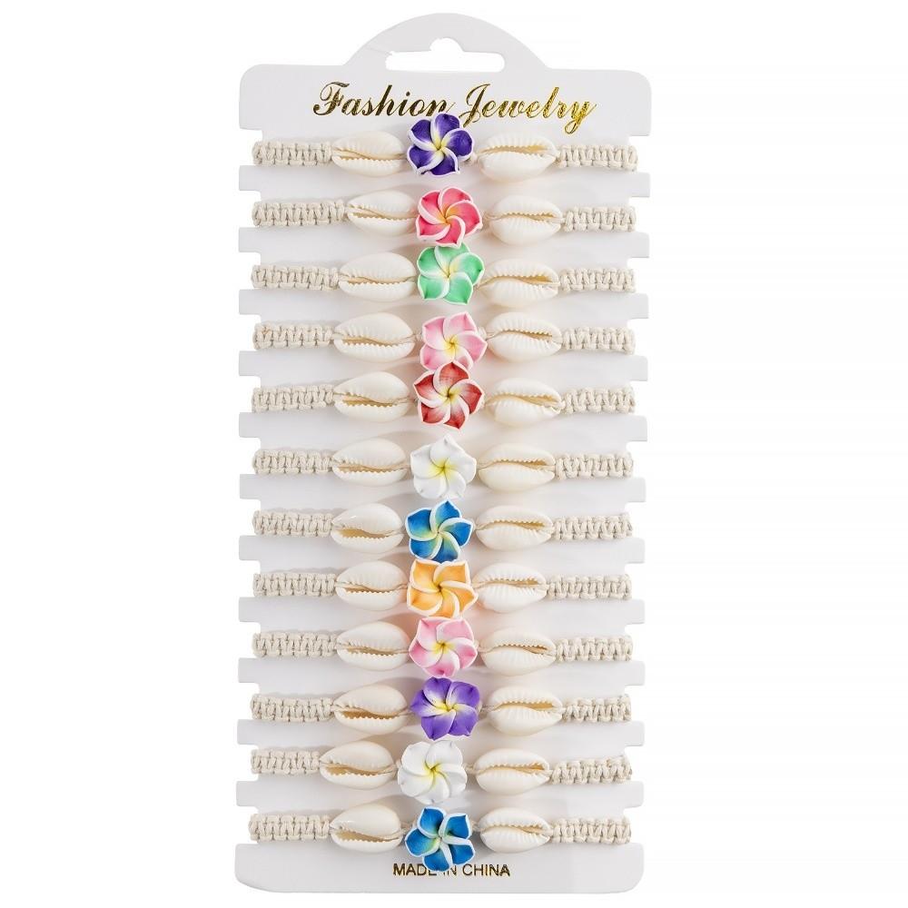 12Pcs/Set Bohemian Shell Flower Bracelet Set Adjustable Stackable Hand Chain Gifts