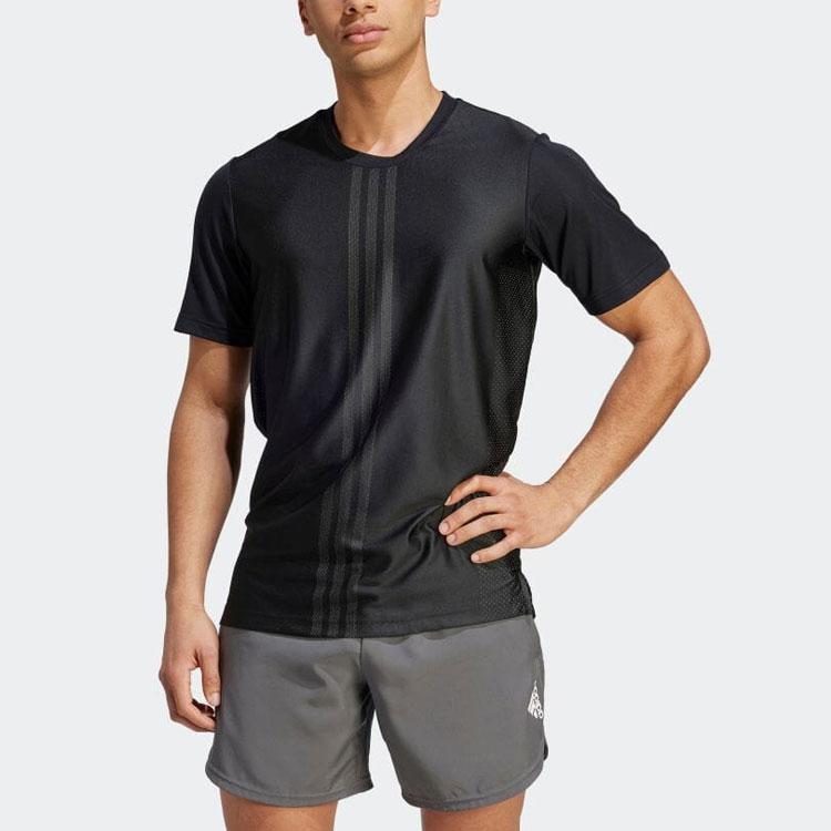 adidas Мужская футболка с круглым вырезом и трехполосным принтом, черные HZ3072