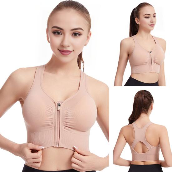 Bra Front Zipper Closure Solid Color Vest Type Hollow Out Back Adjustable Shockproof