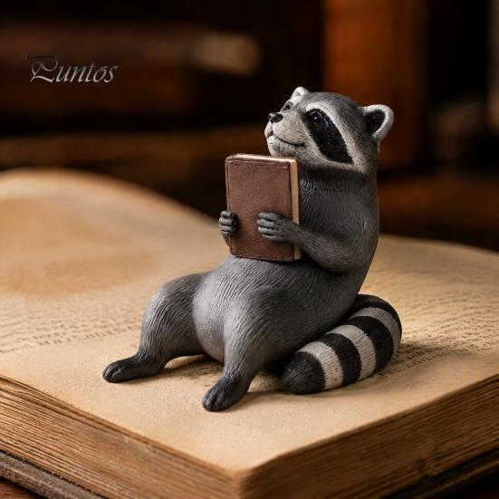 Маленькая статуэтка животного для книжной полки, Читающий енот-сиделка на полку, 3D-печатная фигурка книголюба с винтажной атмосферой, Милый ручной работы декор для стола, Литературный