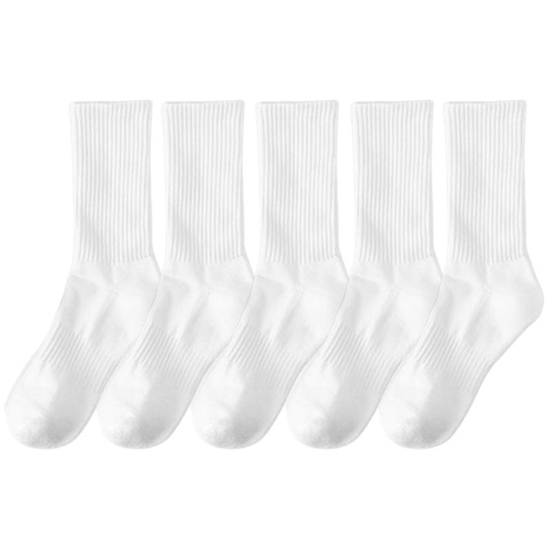 5 пар/лот 100% хлопок мужские высокие носки классические черные белые дышащие впитывающие пот женские осенние теплые эластичные спортивные носки