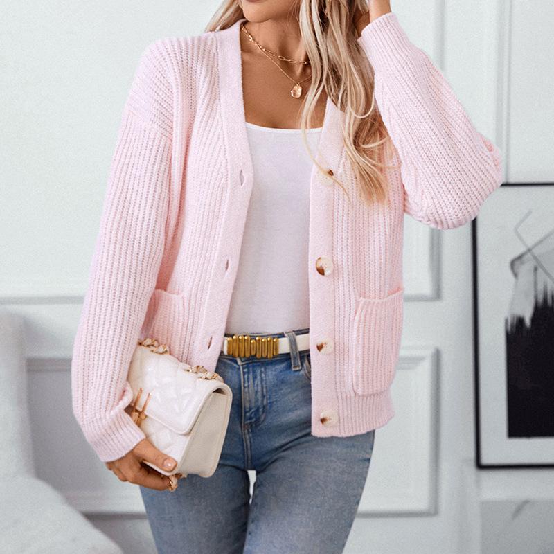 Autumn and Winter Women's Knitwear Loose Casual Solid Colour V-neck Single-breasted Knitted Sweater