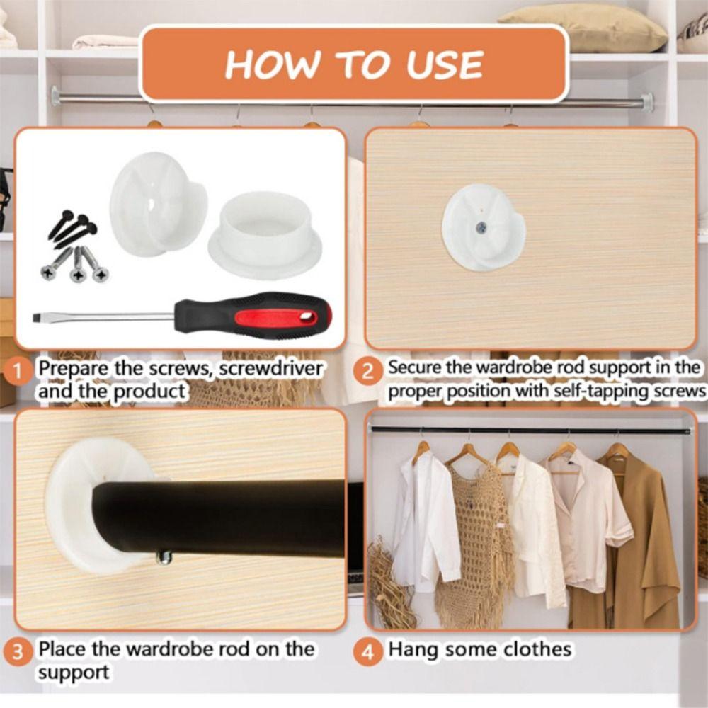 2Pairs With Screws Closet Pole Sockets Heavy Duty Wardrobe Tube Support Bathroom Installation