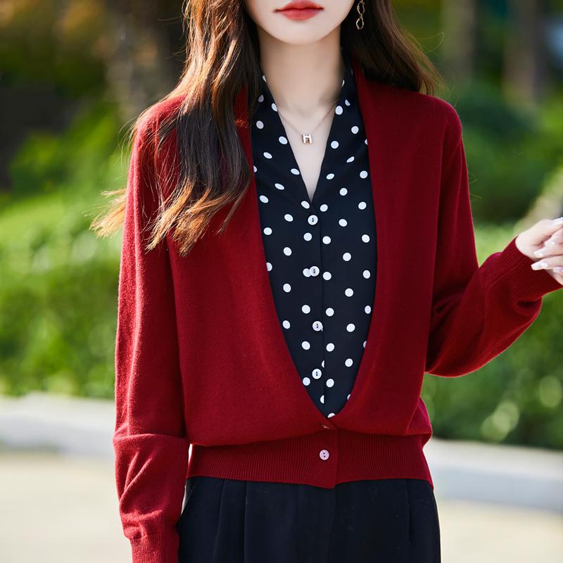 Женский кашемировый кардиган Qinghe кашемир 50% шерсть 50% шелк Женский осенне-зимний кашемировый кардиган мягкий и теплый