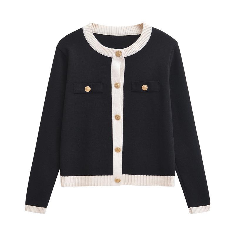 Женский вязаный кардиган-свитер с золотыми пуговицами, О-образный вырез, длинный рукав, женская верхняя одежда, шикарные топы, мода