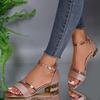 Ladies Sandals Shoes Women Luxury High Quality Sandals Ankle Mid Heel Block Party Open Toe Square Shoes