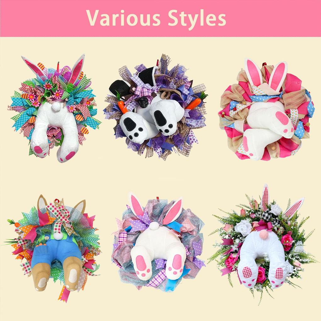 Пасхальный венок с кроликом Забавное весеннее украшение для входной двери Пасхальные венки для входной двери Дверной венок