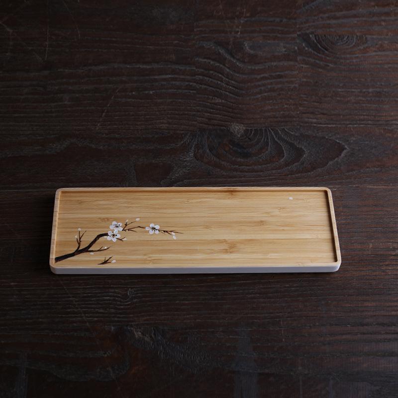 Расписанный вручную поднос для чая из сухого бамбука, простой небольшой поднос для чая, чайный столик, чайный сервиз, аксессуары для офиса и дома, поднос для чая