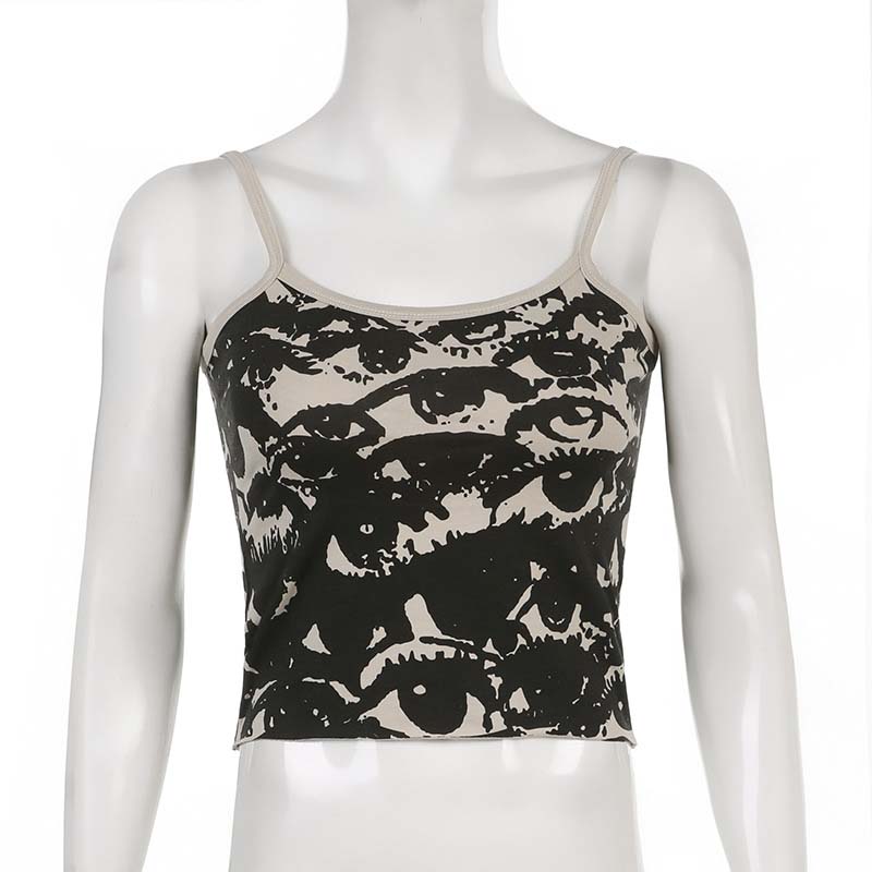 Футболка с готическим портретным принтом, эстетические укороченные топы Y2K, жилет с короткими рукавами, футболки в стиле Харадзюку, уличная одежда, белые подтяжки, женская одежда