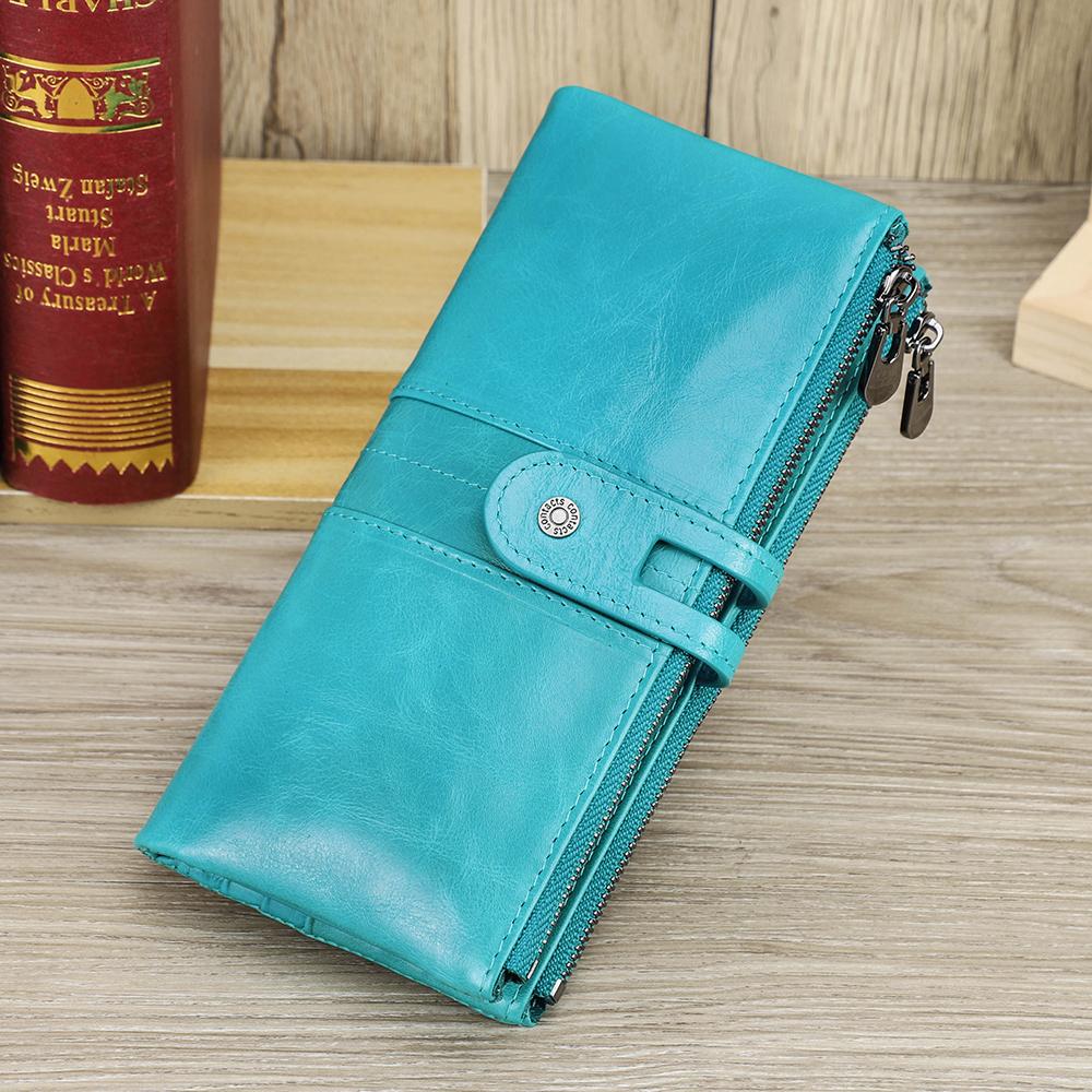 CONTACT'S Genuine Leather Long Wallet For Women Luxury Designer Card Holders Money Clips Coin Purses Female Bags