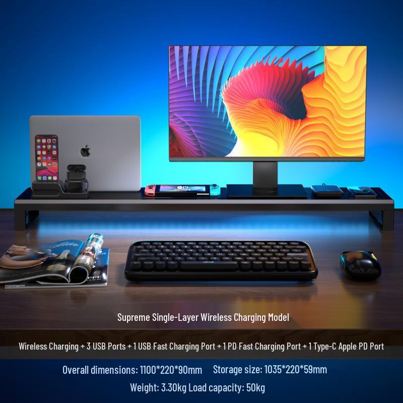 Gecko Double-Layer USB-C Monitor Riser with Expansion & Charging