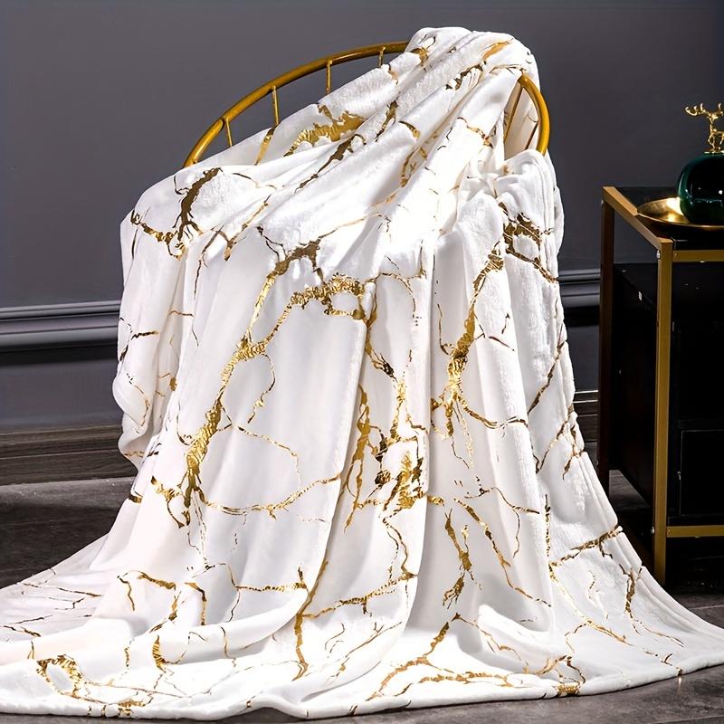 1pc Marble Print Blanket with Gold Foil - for Modern Home Decor - Soft Warm for Couch, Bed, Office - Gift Idea