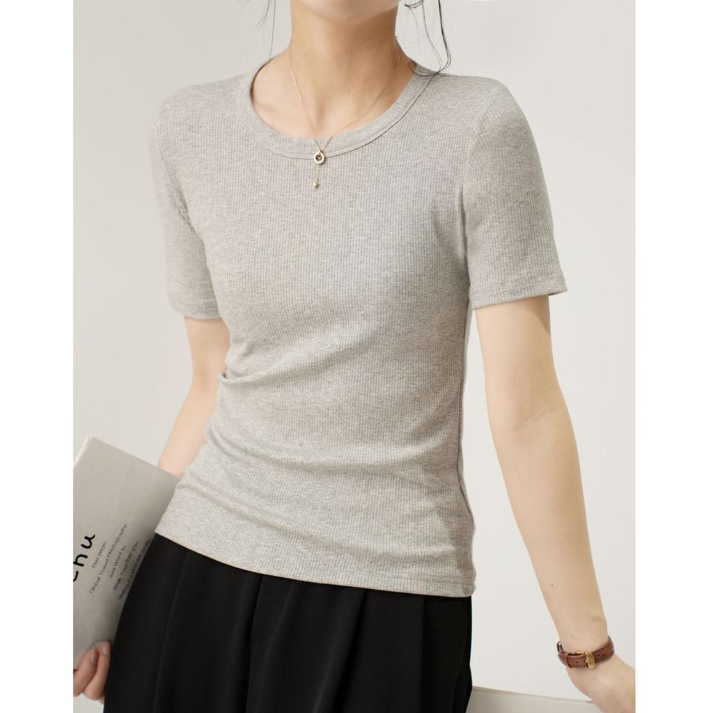 Mid-sleeved T-shirt for Women's Summer New Round Neck Slim and Versatile Short-sleeved Top Base Shirt