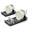 Extendable Dish Drying Rack Space Saving Large Capacity Draining Tray Hollow Design Dinnerware Organizer Utensil Storage Holder