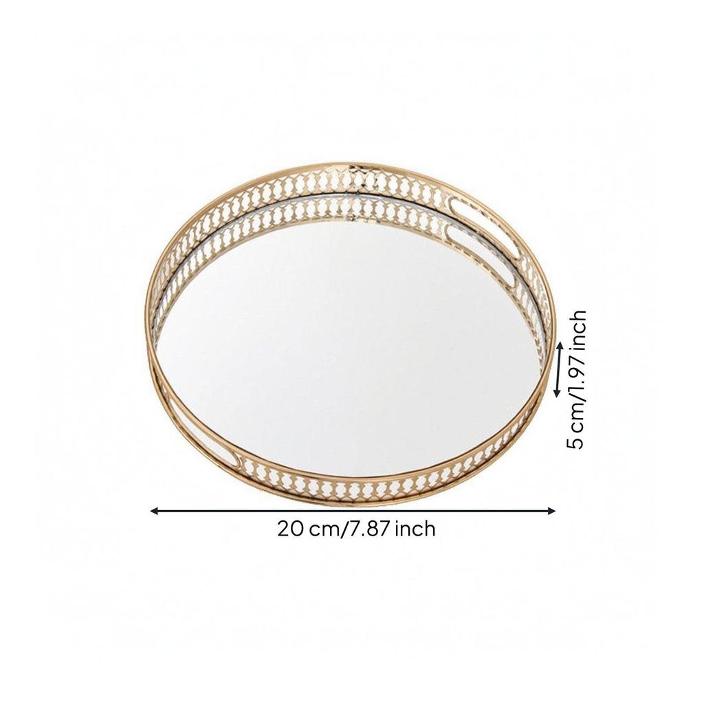 Mirrored Tray Round with Base Low Silhouette for Coffee Table