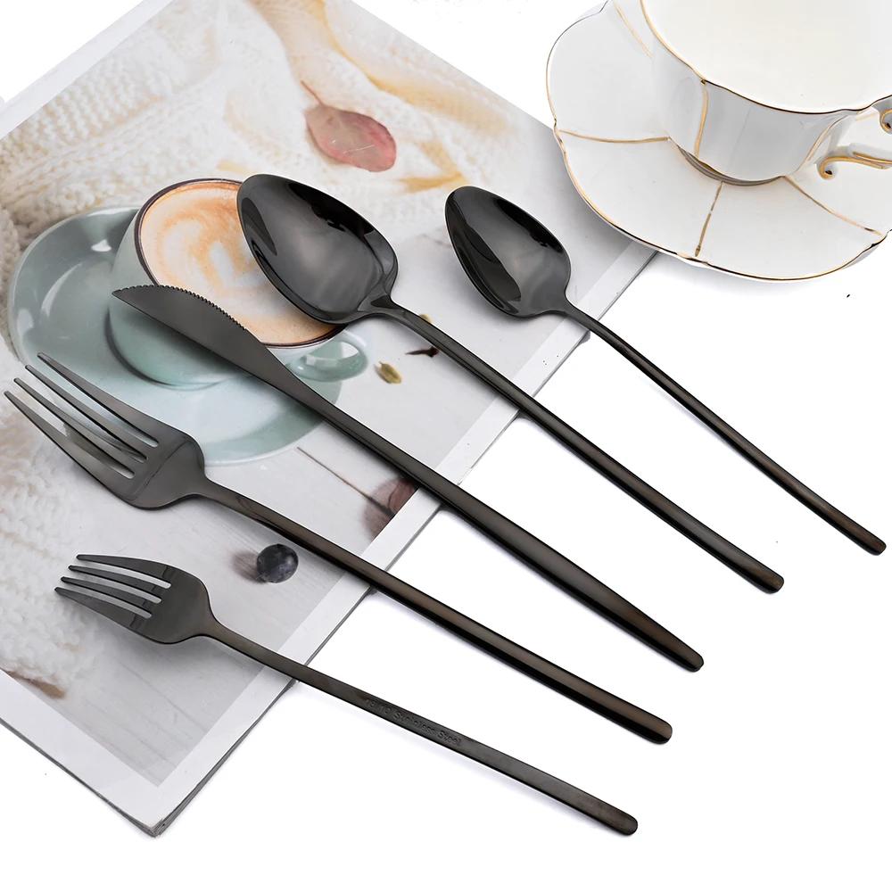 24Pcs Christmas Dinnerware Set Stainless Steel Tableware Knife Fork Dessert Spoon Flatware Black Western Kitchen Cutlery Gift
