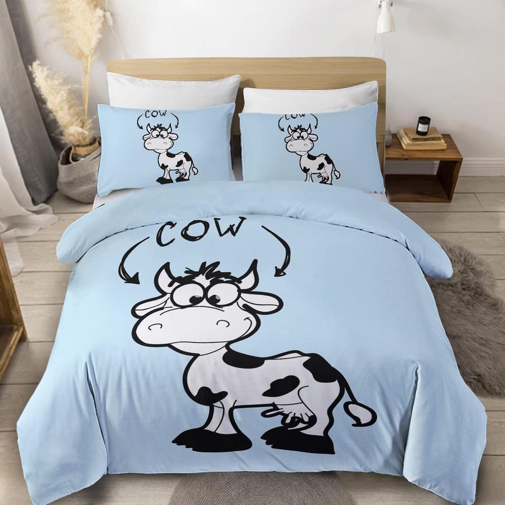 Farmer Cow Print Duvet Cover Set Oil Painting Cow Bedding Set Vintage Animals Dog Pig Chicken Printed Comforter Cover Full Size
