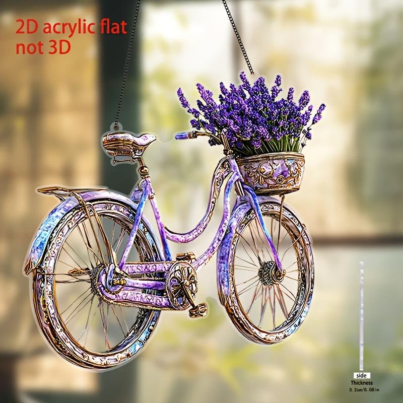 Acrylic 2D Flat Lavender Bike Decorative Pendant Catcher - 20cm X 20cm Vintage, Perfect for Home & Garden Decorations, Cafe