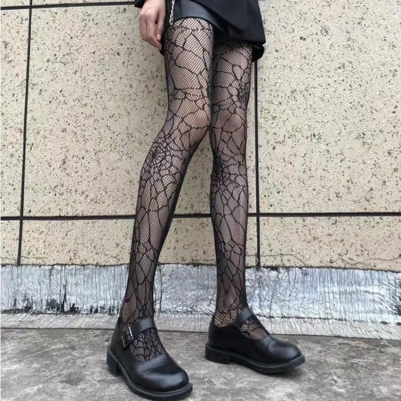 Dark Hollowed Out Fishnet Stockings Women Gothic Spider Web Fish Net Black Silk Stocking Spring and Summer Thin Pantyhose Tights