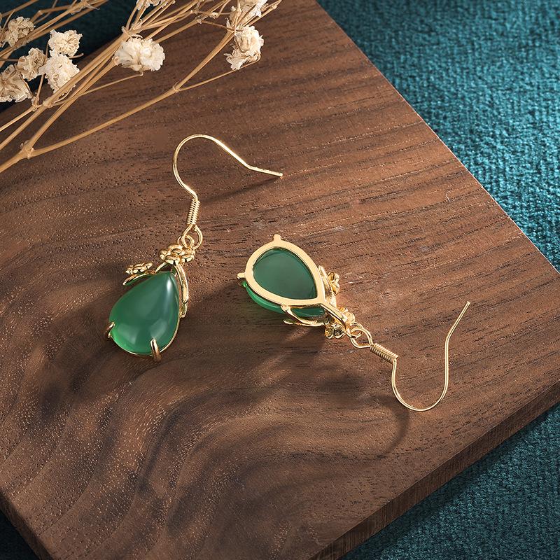 Серьги-подвески в придворном стиле Айюань из позолоченного халцедона и агата в форме капли для женщин