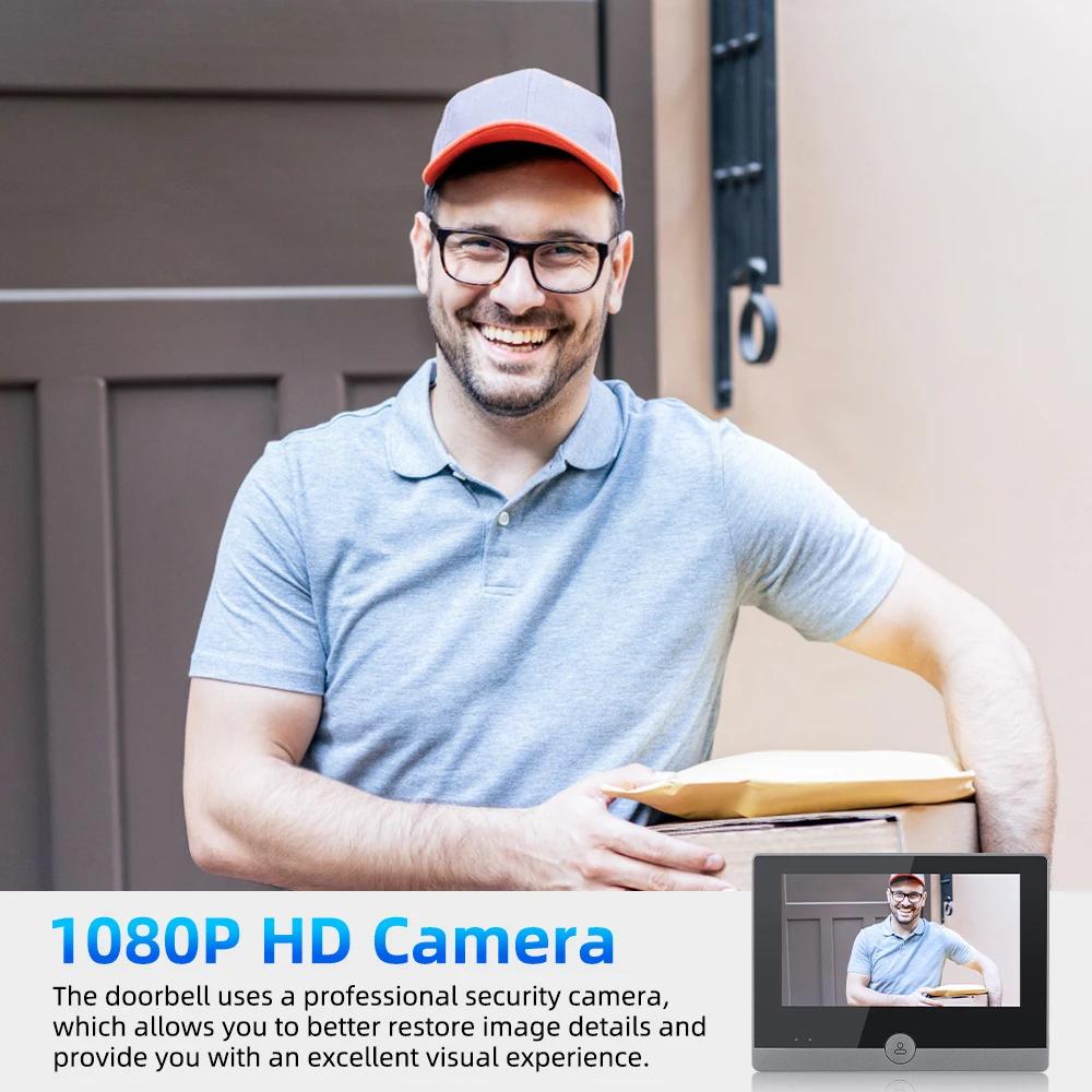 Tuya умный Wi-Fi дверной звонок с камерой 1080P, видеоглазок для двери, 4,3 дюйма, ЖК-экран, PIR, обнаружение движения, видеоглазок