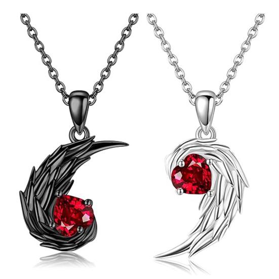 Feather Couple Necklace Red Rhinestone Feather Pendant Matching Necklace Valentine's Day Jewelry Gifts for Women Men
