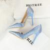 Fashion Banquet High Heels Slim Heels for Women's Shoes Retro Stone Patterned Side Hollowed Out High Heels Single Shoes Large Size 34-43