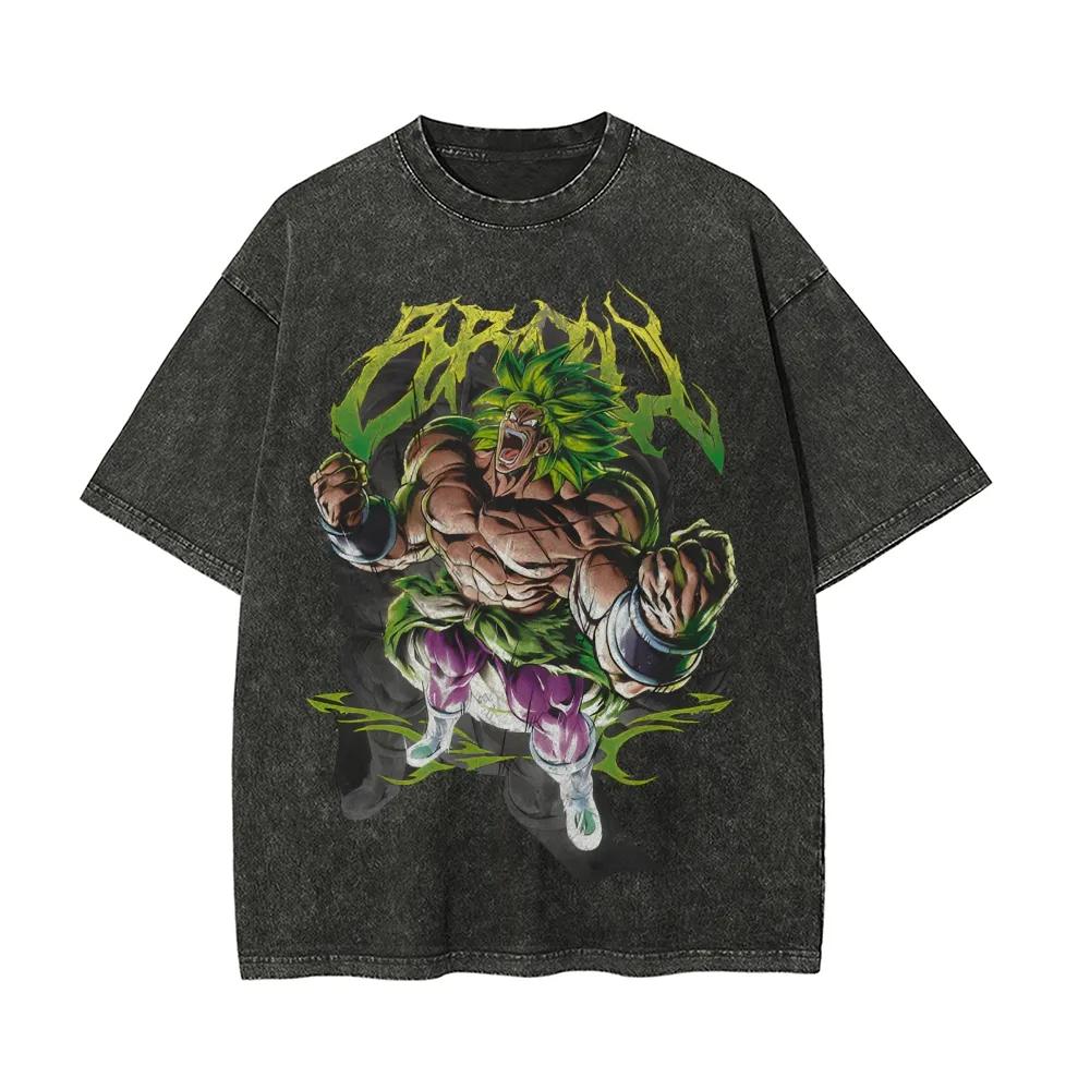 Dragon Ball Broly T Shirt Men Acid Wash Oversized Streetwear Anime Legend Saiyan Green Cotton Vintage Gym Training Top Tee