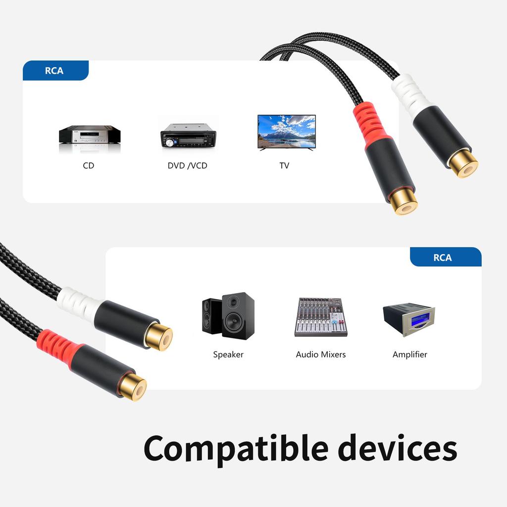 80см 2RCA Кабель для звука, гнездо-гнездо, с экранированием из алюминиевой фольги для улучшенной чистоты звука