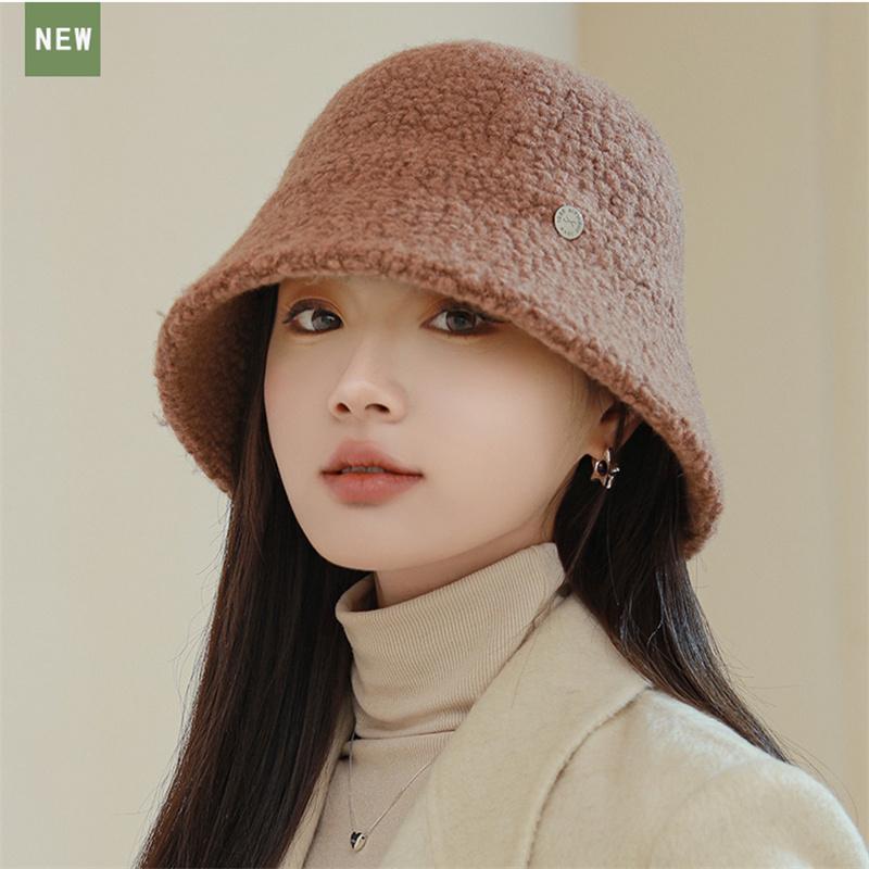 Particle Wool Bucket Hat Women Caps Wide Edge Sunshade Basin Hats Autumn Winter Warm Hat