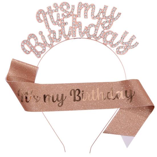 2 шт./компл., женская корона с днем ​​рождения, повязка на голову со стразами, набор, диадема на день рождения, для вечеринок для девочек