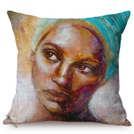 African Black Woman Portrait Oil Painting Sofa Decoration Pillow Case Africa Girl Lady Style Cotton Linen Cushion Cover