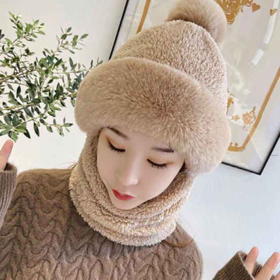 Женская зимняя шапка со встроенным шарфом, толстая плюшевая, теплая, ветрозащитная, полная защита для улицы