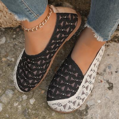 Женская полая дышащая повседневная обувь Женская 2025 Лето Легкая вязаная обувь слипоны для ходьбы Женская обувь на плоской подошве Нескользящая обувь