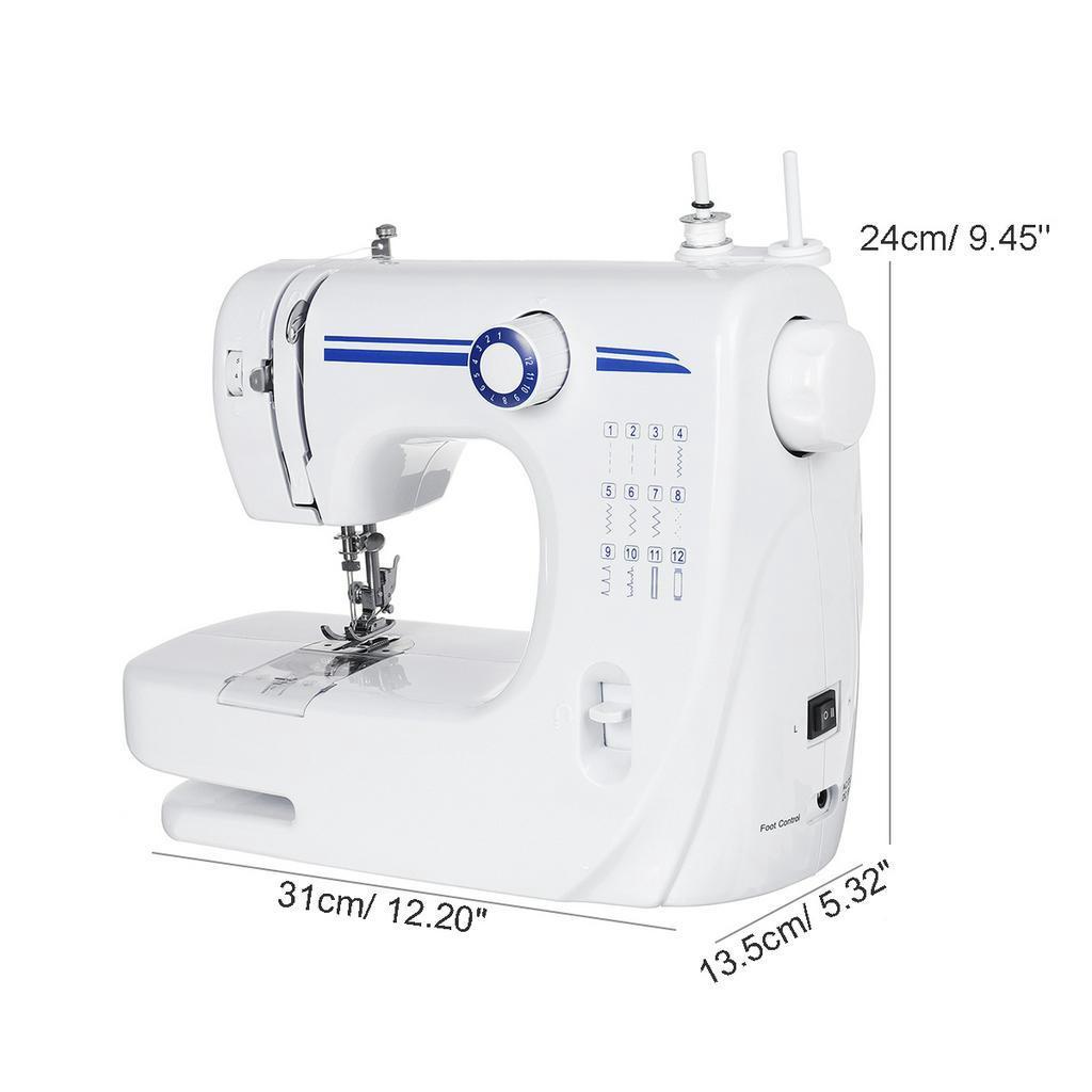 12 Stitches Mini Electric Sewing Double Needle Machine 110-220V Adjustable Desktop Household LED Light Foot Pedal Home Learners Beginners