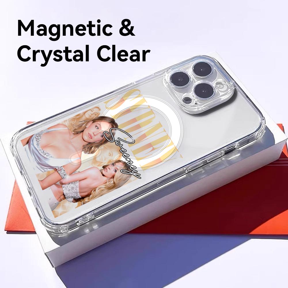 Модный Чехол для Телефона Сидни Суини Для iPhone 17 16 15 14 13 12 Pro Max Plus С Магнитным Кристально Чистым Чехлом Беспроводная Зарядка