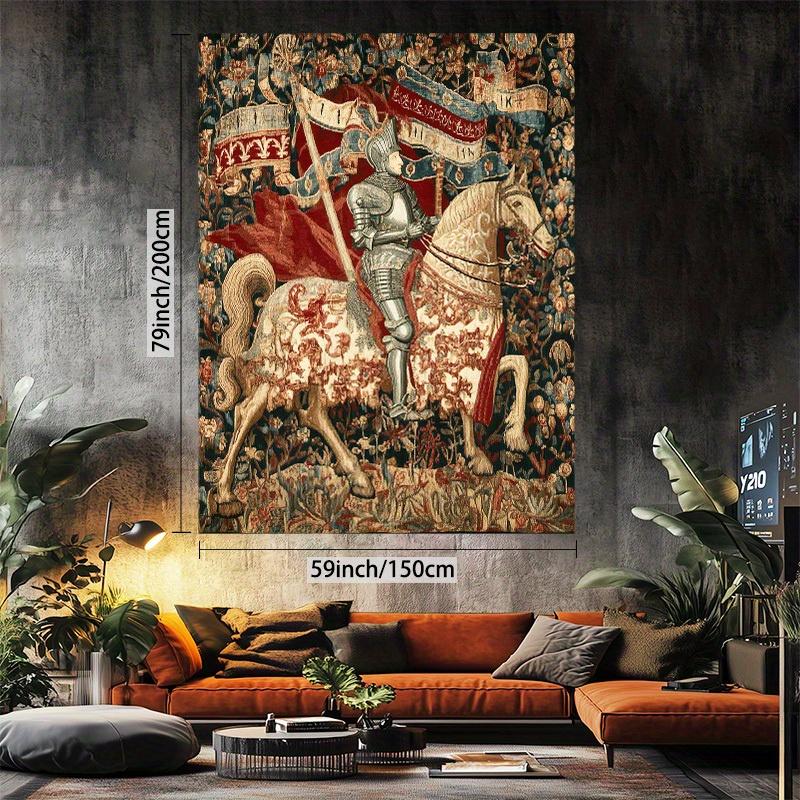 Medieval Knight Vintage Tapestry Room, Courtyard, Studio Indoor/Outdoor Decorative Tapestry Easy-to-Hang Wall Tapestry