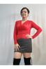 Женская стильная футболка большого размера с длинным рукавом и воротником, красная футболка