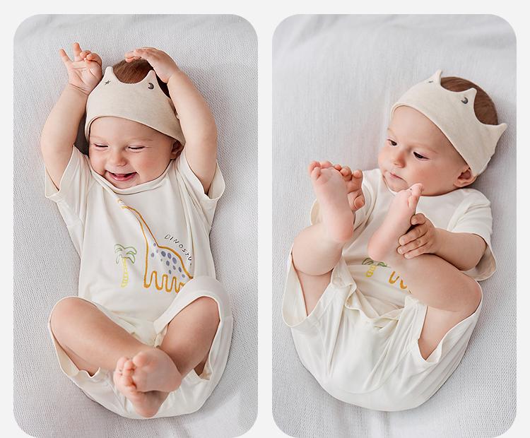 Mini Balabala baby jumpsuit cute dinosaur home climbing suit breathable skin friendly Modal 2026 summer outfit
