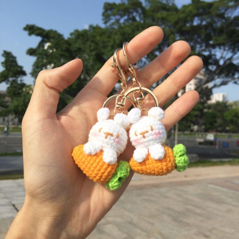 Cartoon Carrot Bunny Keyrings Knitting Rabbit Doll Pendant Crochet Keyrings Friends Gift