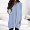 Womens Tops V-neck Long Sleeve Blouses Casual Mid-length Shirts Fashion Print Tunic Tops With Pockets