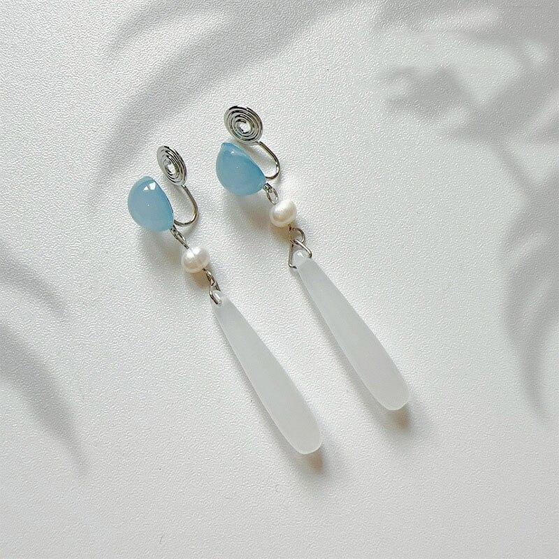 Pinkdudu Simple Light Color Style Opal Resin Drop Earrings Retro Creative Temperament Earring Clips for Women Jewelry PD1557