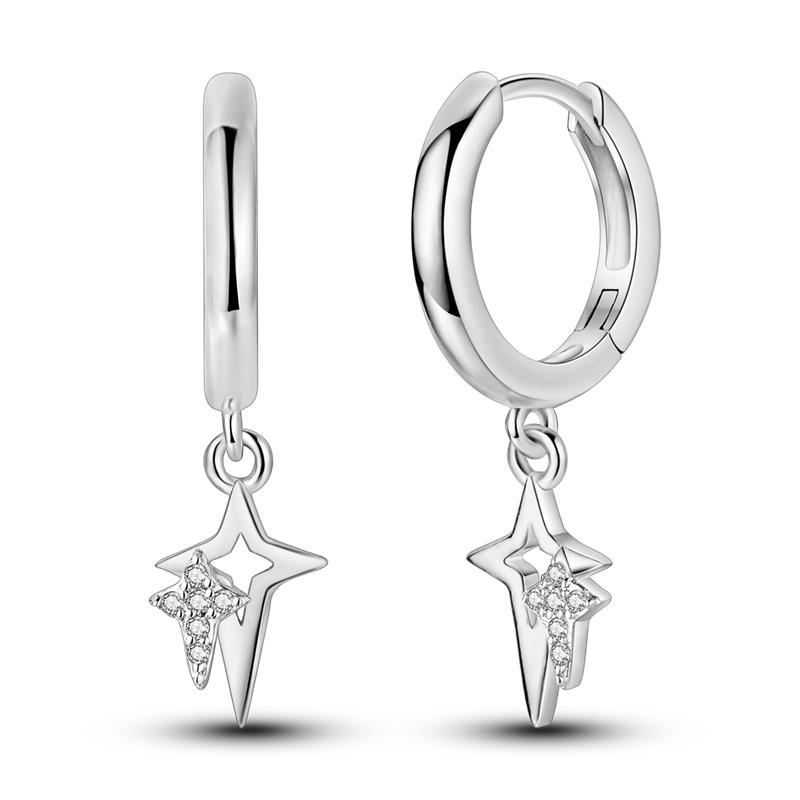 Серьги-кольца из стерлингового серебра 925 пробы «Перо любви, Луна, Звезда, Сердце» подходят для оригинальных подвесок-шармов для женщин и девочек, Гвоздики, Ювелирные изделия, Подарки