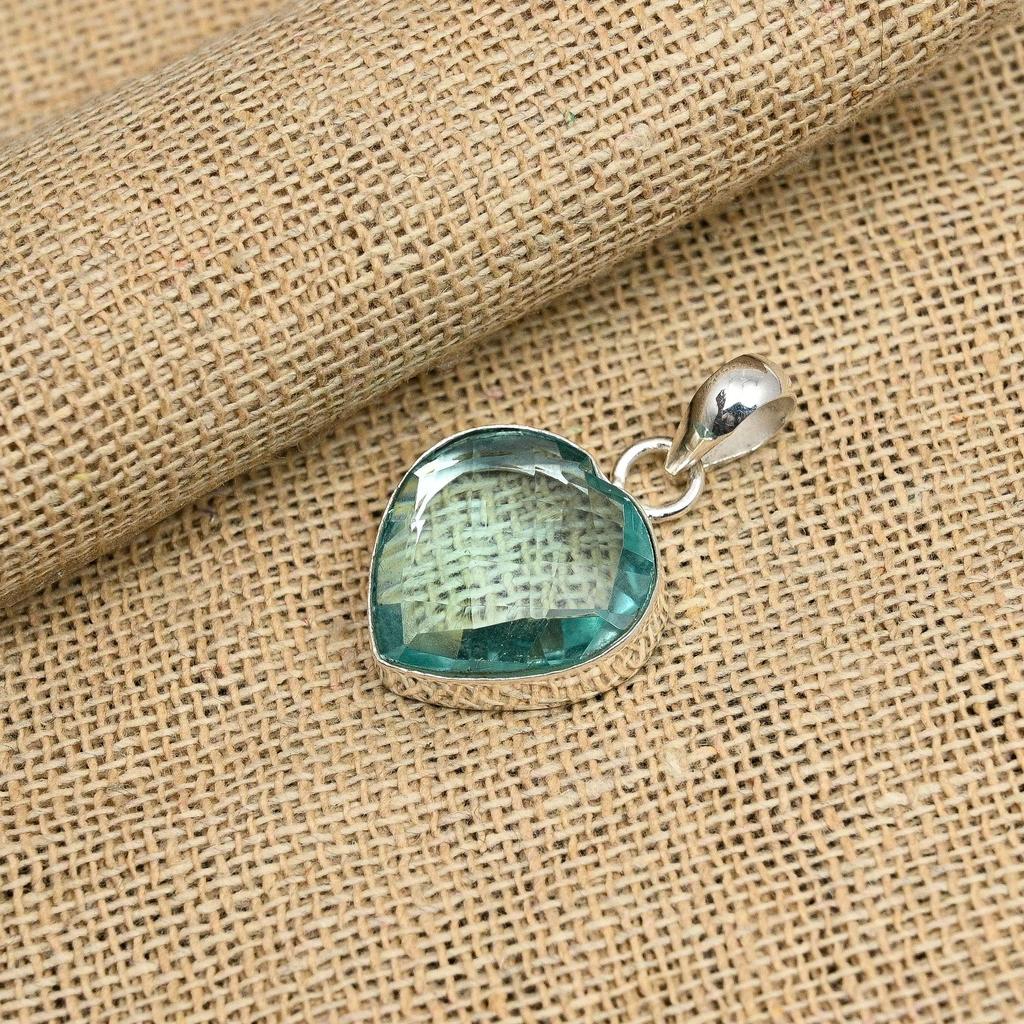 Heart Shape Aqua Apatite Gemstone Handmade 925 Solid Sterling Silver Jewelry Pendant For Wedding Gift