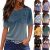 Футболки для женщин, плиссированные, с круглым вырезом, нарядные, повседневные, блузки с принтом, с коротким рукавом, летние топы, свободный крой