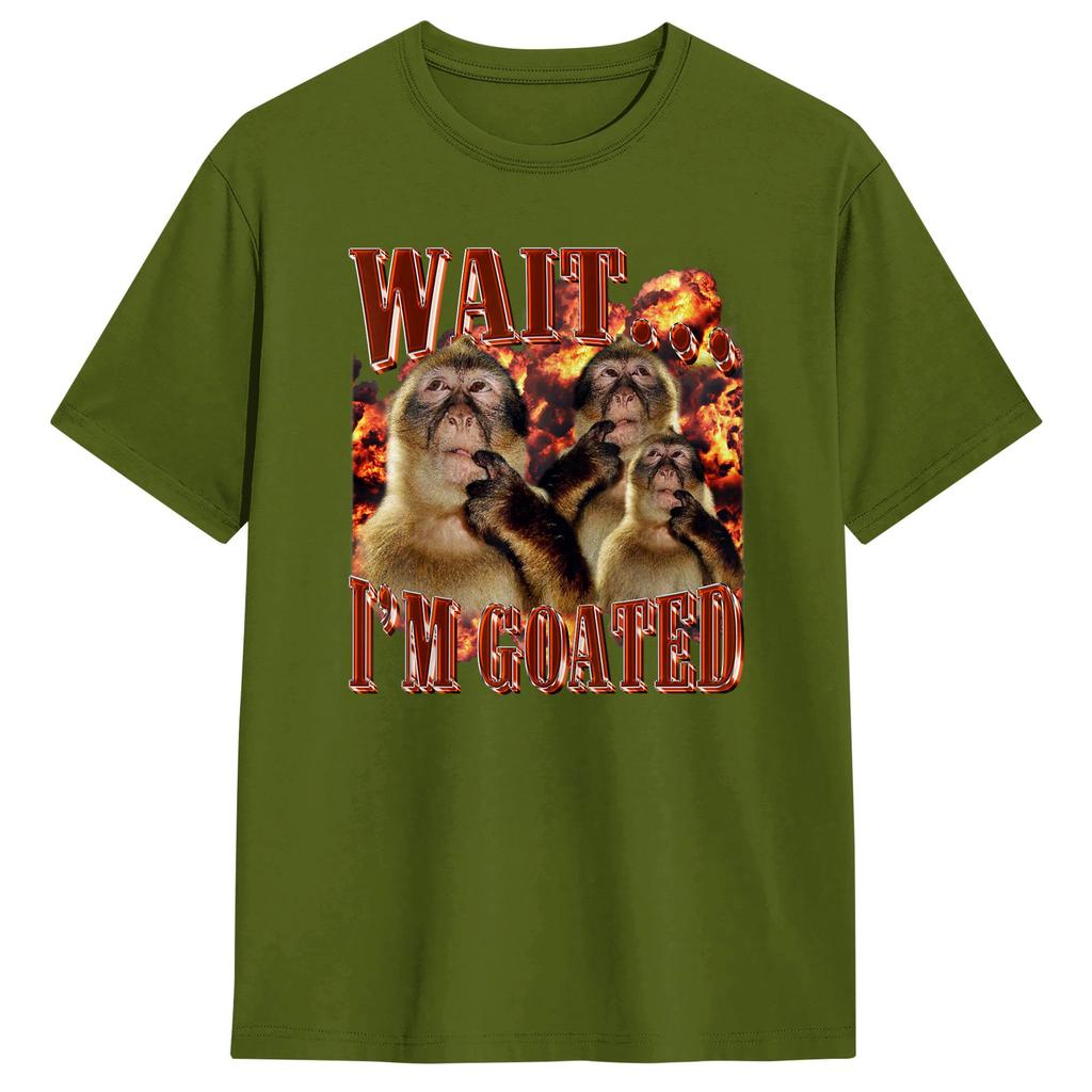 Unisex Women T Shirt Wait IM Goated Funny Hilarious Thinking Monkey Graphic TShirts YK Basic Pure Cotton Tops Plus Size XL